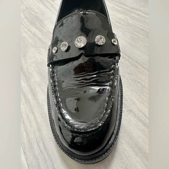 Kate Spade Patent Black Loafers with Rhinestone Accents - Picture 4 of 16